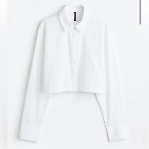 H&M White Cropped Button-Down Shirt